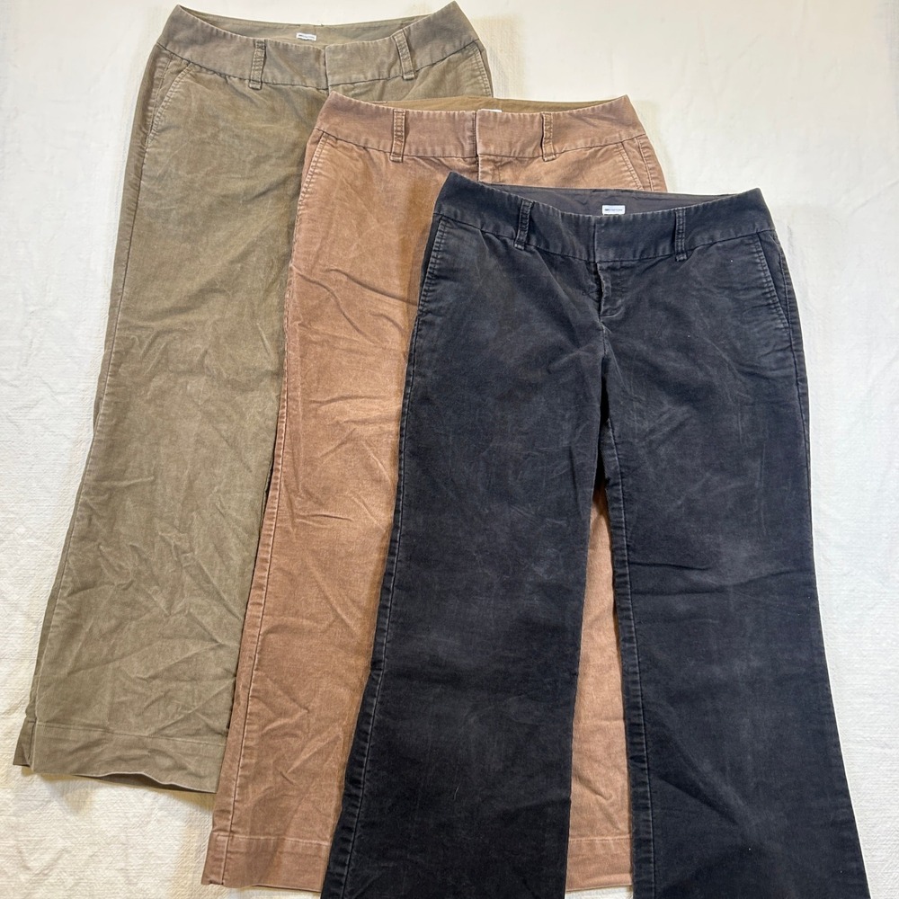 Lot of 3 Womens Gap Stretch Corduroy Pants Olive Tan Charcoal Bootcut Trousers 6